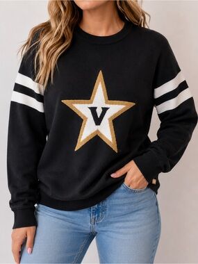 Homefield Vanderbilt Commodores Black Crewneck Sweatshirt White Stripes M